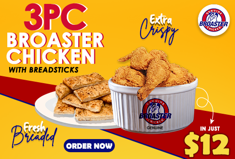3 PC Broaster Chicken With Breadsticks